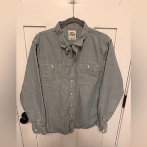 Dubinik Chambray Men Cotton Button Up Shirts Long Sleeve Casual Work Pockets L